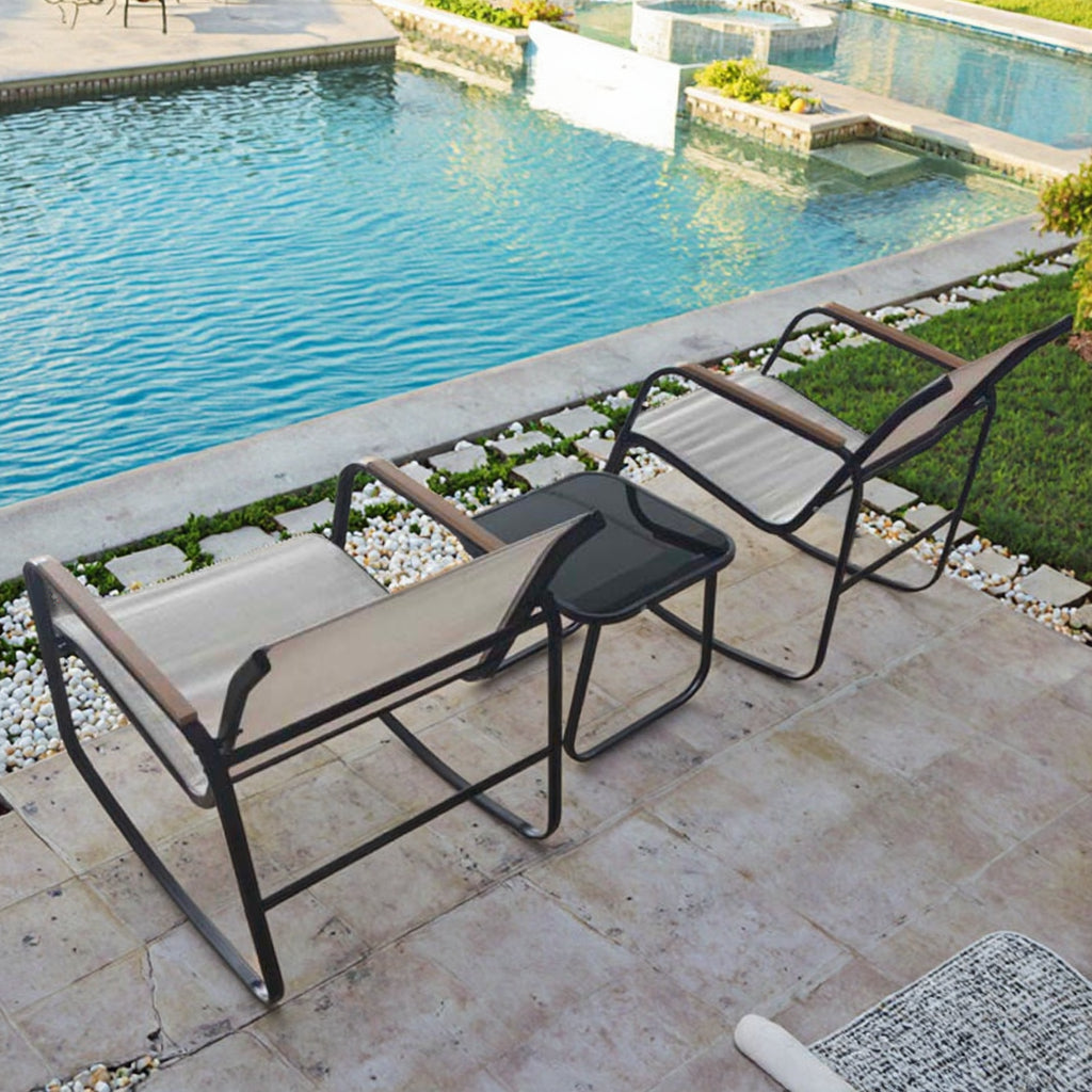 Outdoor 3 Piece Patio Furniture Set with a Glass Coffee Table