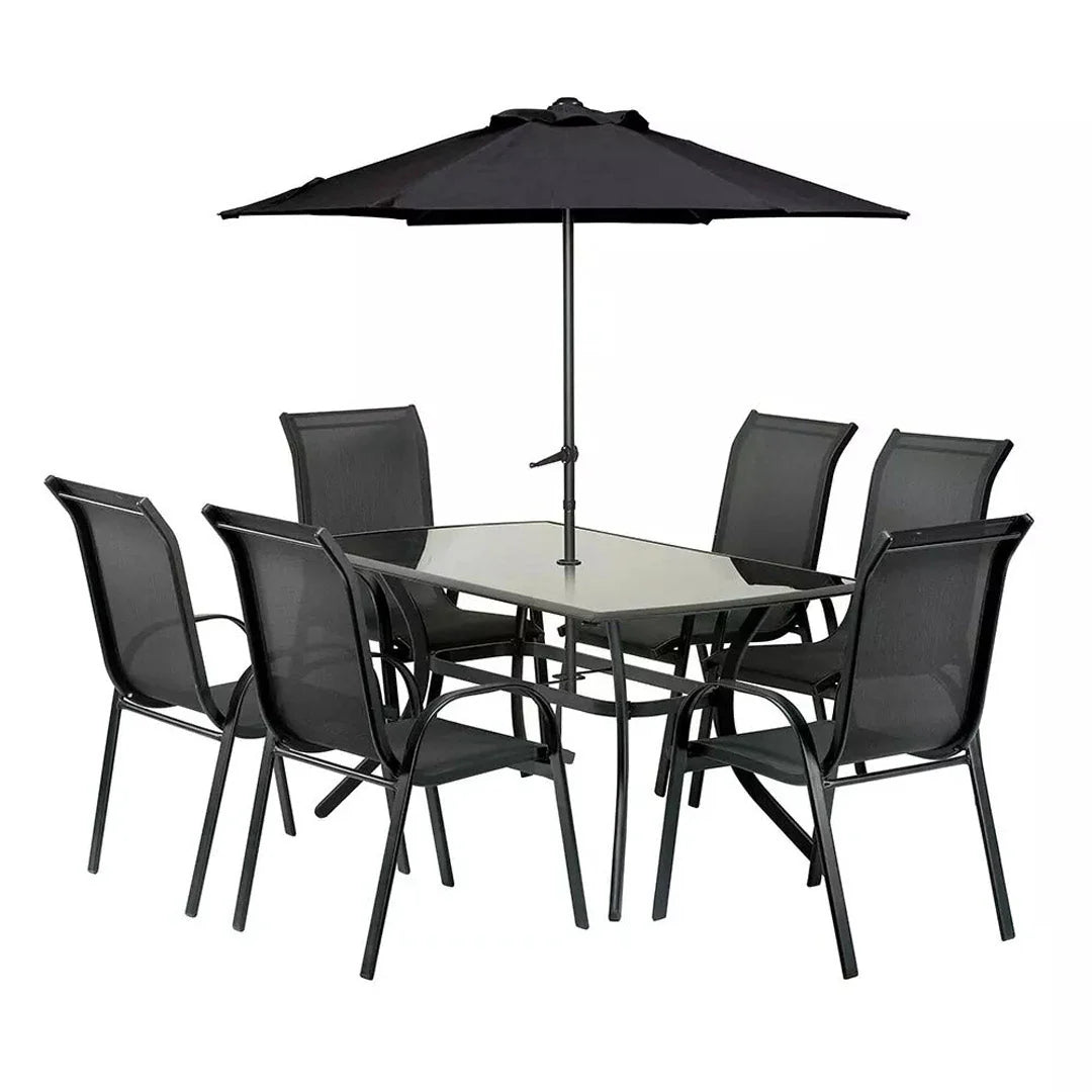 Outdoor Metal Steel Patio Garden Furniture Set Table and Chair Set With Patio Umbrella
