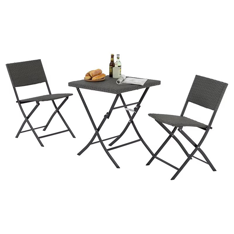 Garden Outdoor Black PE Rattan Folding Table Chair Set Plastic Square