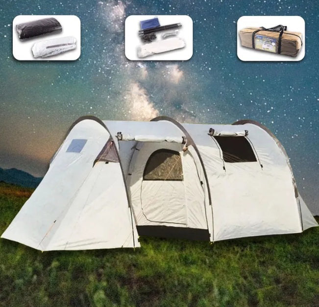 Portable 4 People Waterproof Tunnel Tent for Outdoor Camping Windproof Fiberglass