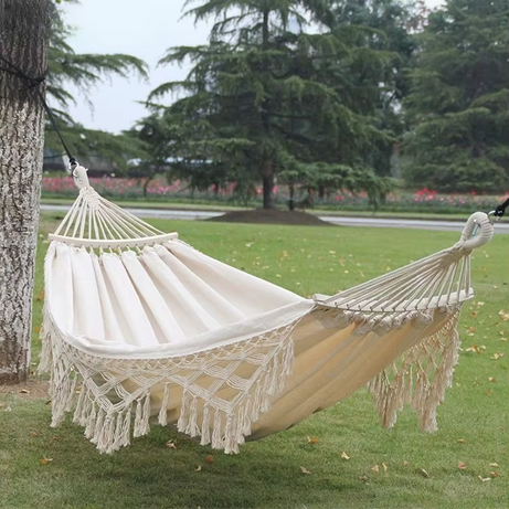 Outdoor Handmade Swing Hammock Cotton Hammock With Tassel Brazilian Macrame Hanging Hammock