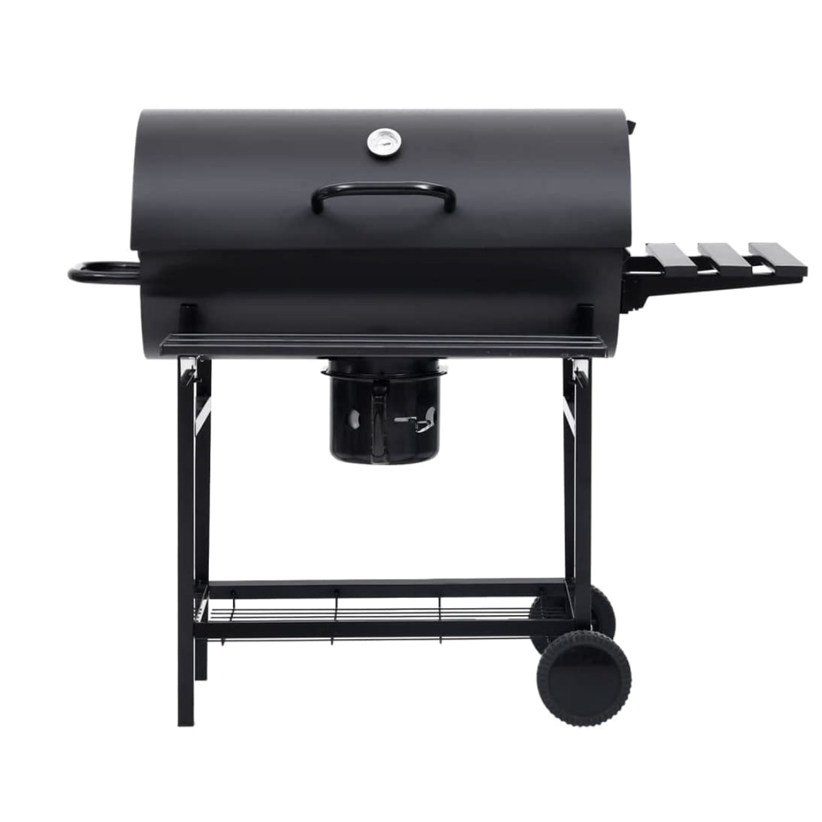 Barbecue Trolley Smoker Black Steel Barrel Bbq Charcoal Outdoor Grill With Wheels And Shelves