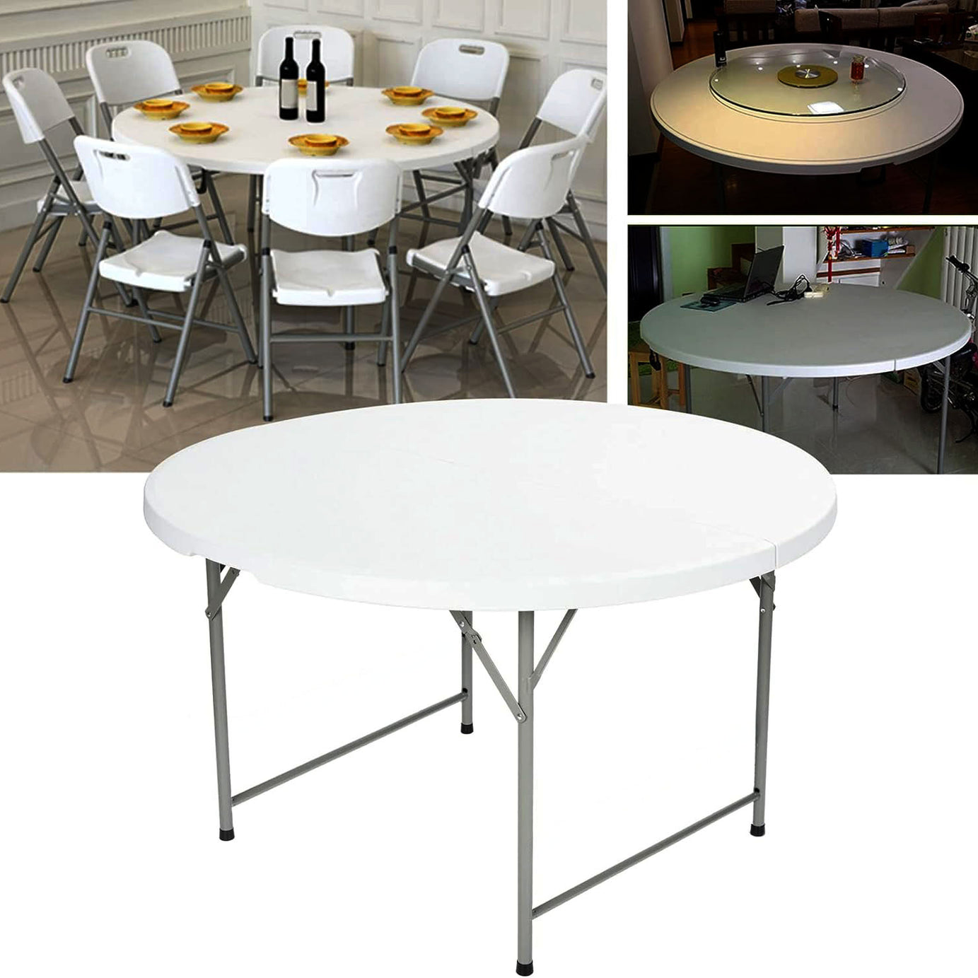 Popular Blow Molded Outdoor Hotel Restaurant Furniture Durable White Plastic Folding Round Banquet Table