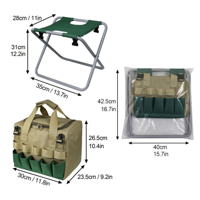 Outdoor Multi-Functional Portable Mazar Camping Folding Stool With Storage Bag Fishing Stool Gardening Tools Storage Bag