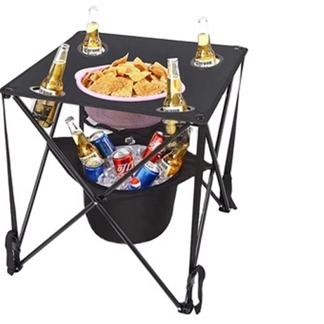 Portable Folding Tailgate Table 4 Cup Holders Camping Table With Food Basket Insulated Cooler