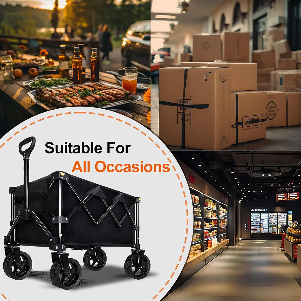 Wholesale Portable Camping Picnic Polyester Folding Wagon with Pe Coating 75kgs Capacity Storage