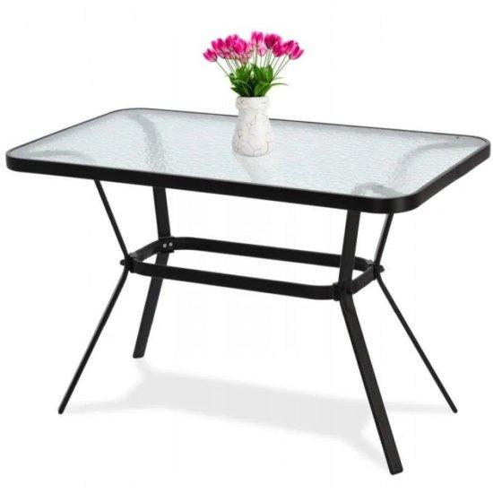 Gymbopro Outdoor Modern Metal Frame Courtyard Outdoor Furniture Set Water Grain Glass Table with Umbrella Hole