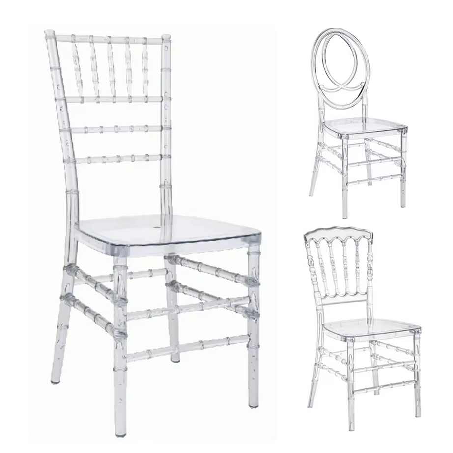 Light Weight Furniture Dining Reception Plastic White Acrylic Pp Clear Resin Transparent Chivari Chair Wedding