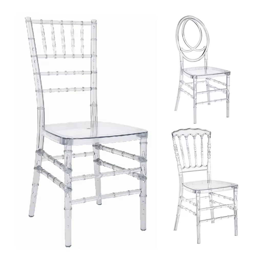 Light Weight Furniture Dining Reception Plastic White Acrylic Pp Clear Resin Transparent Chivari Chair Wedding