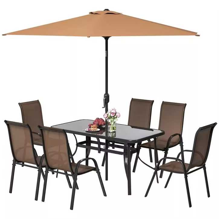Modern 8 Pcs Tempered Table Chair Set Outdoor Bistro Garden Furniture For Patio Courtyard Apartment Dining