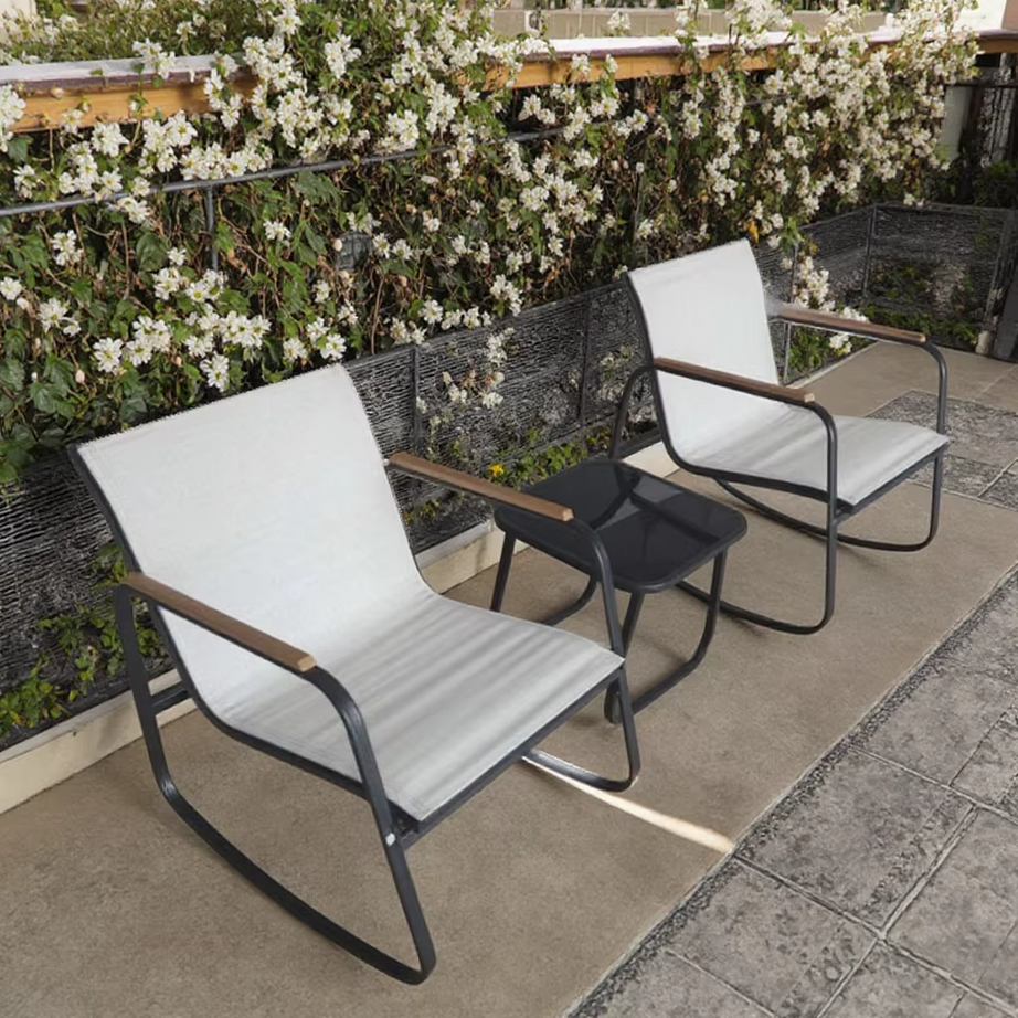 3 Piece Rocking Wicker Bistro Set Outdoor Patio Furniture Set With Coffee Table