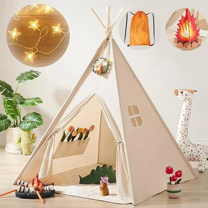 Customizable Size Canvas Indoor Outdoor Play Kids Teepee Tent With Led Light