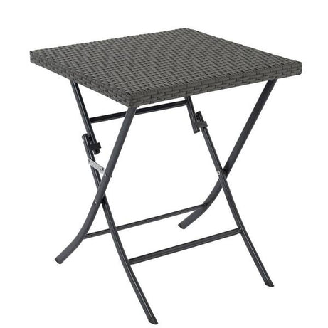 Garden Outdoor Black PE Rattan Folding Table Chair Set Plastic Square