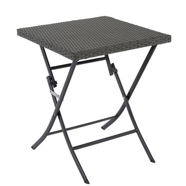 Garden Outdoor Black PE Rattan Folding Table Chair Set Plastic Square