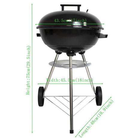 17 Inches Black Enamel Round Charcoal Grill Barbecue Kettle Bbq Grills Outdoor