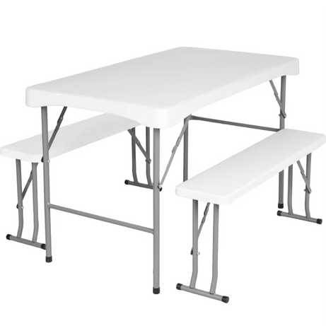 Outdoor Foldable Camping Picnic White Table And Bench Set Plastic Folding Beer Table Set
