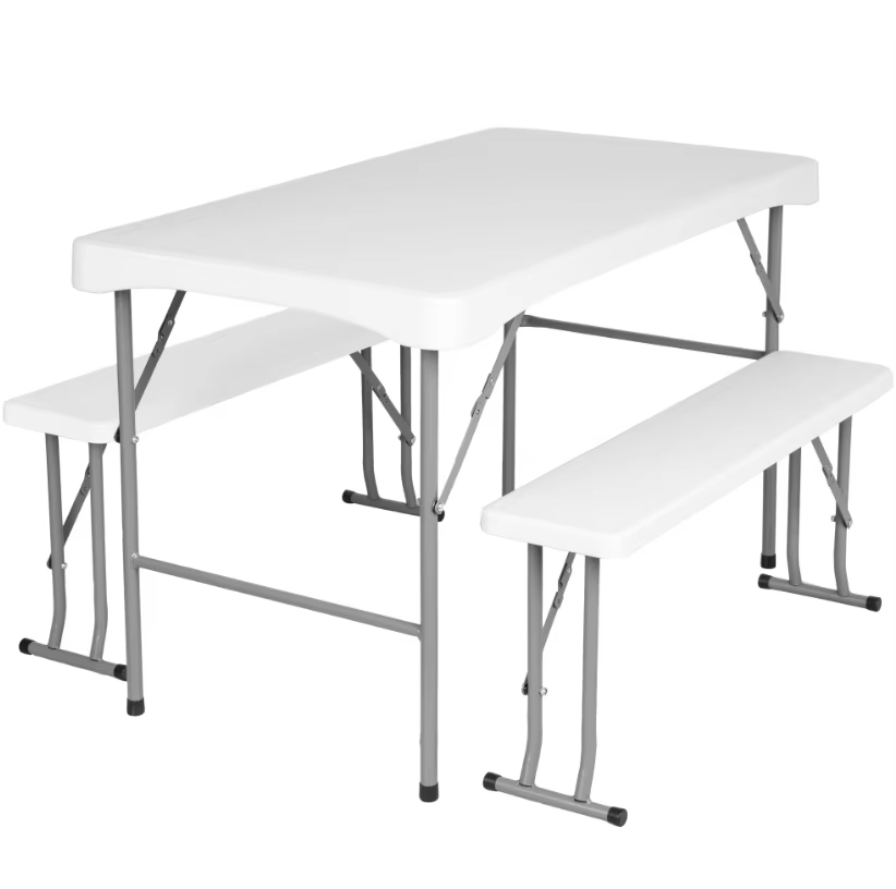 Outdoor Foldable Camping Picnic White Table And Bench Set Plastic Folding Beer Table Set