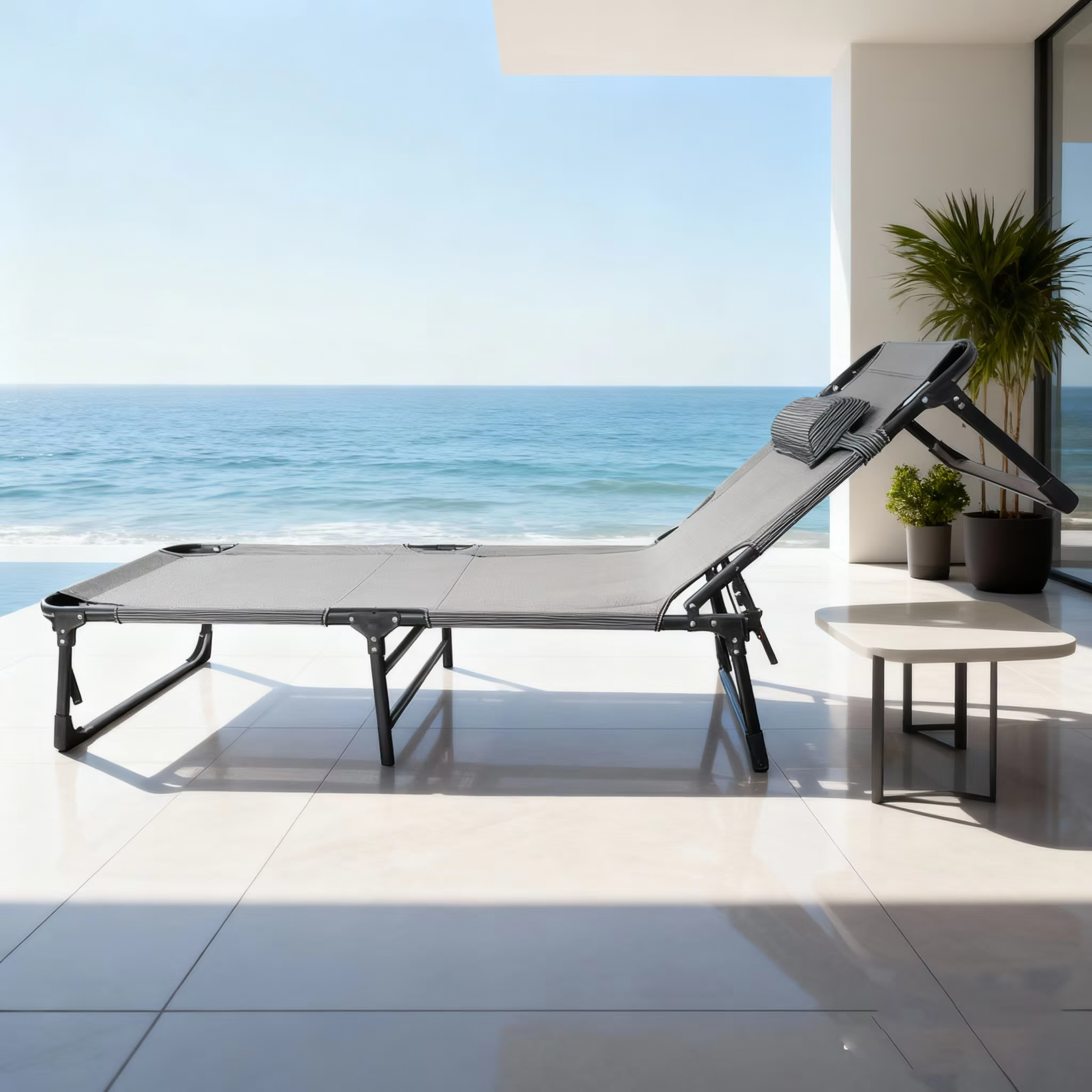 Patio Modern Outdoor Furniture Lightweight Steel Frame Adjustable Folding Beach Chair Lounger Folding Camping Bed