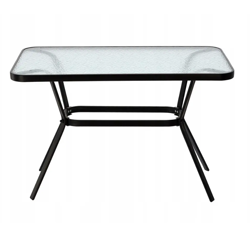 Gymbopro Outdoor Modern Metal Frame Courtyard Outdoor Furniture Set Water Grain Glass Table with Umbrella Hole