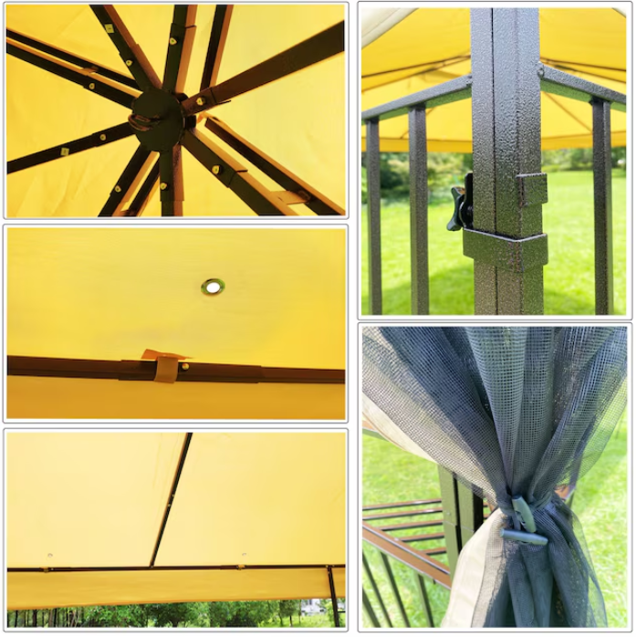 Outdoor Steel Frame Patio Garden Gazebo With Mosquito Netting