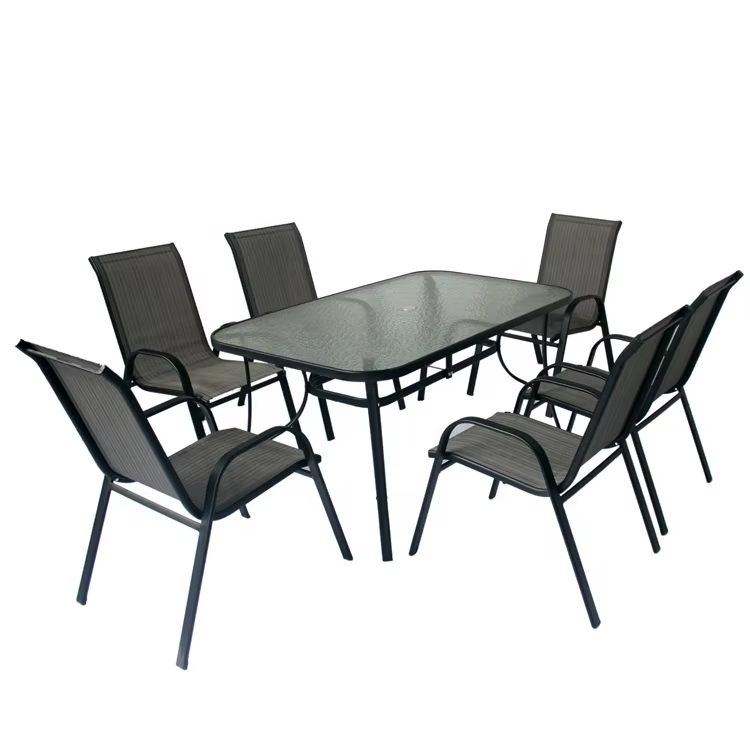 Outdoor Metal Steel Patio Garden Furniture Set Table and Chair Set With Patio Umbrella