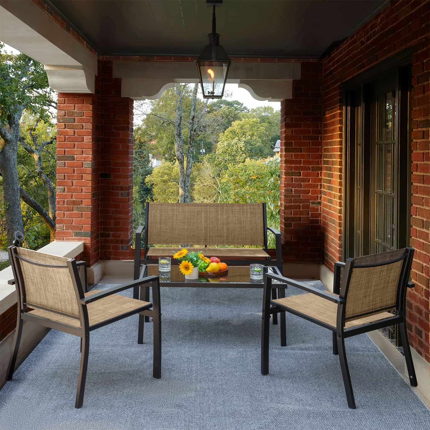 4 Pieces Steel Frame Modern Outdoor Garden Sofa Set Patio Furniture