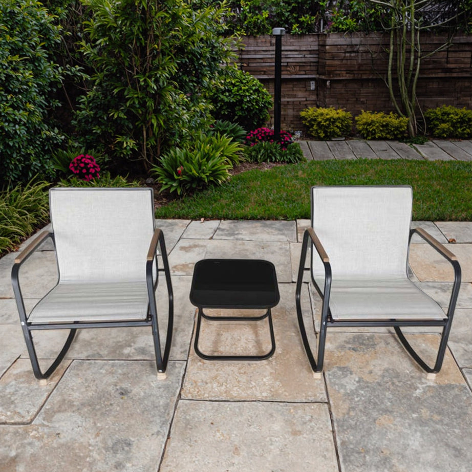 Outdoor 3 Piece Patio Furniture Set with a Glass Coffee Table