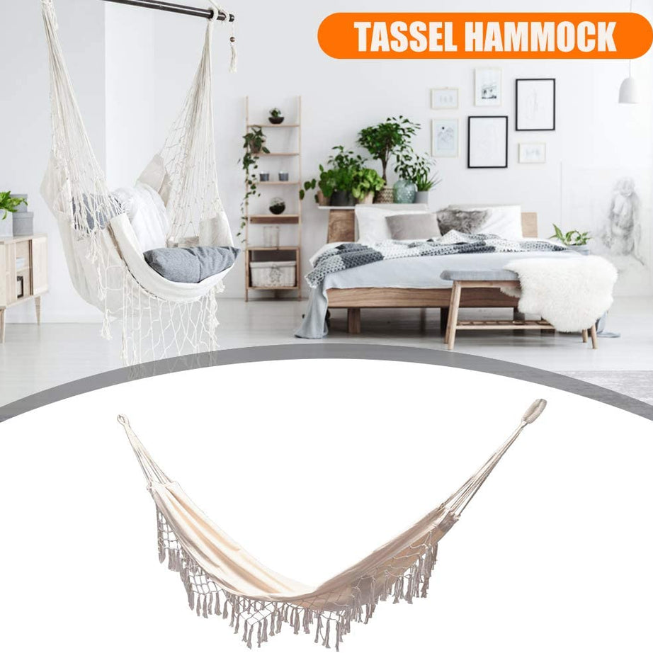 Canvas Hammock Large Double Camping Hammock Swing Bed Cotton Hammock with Swing Tassels