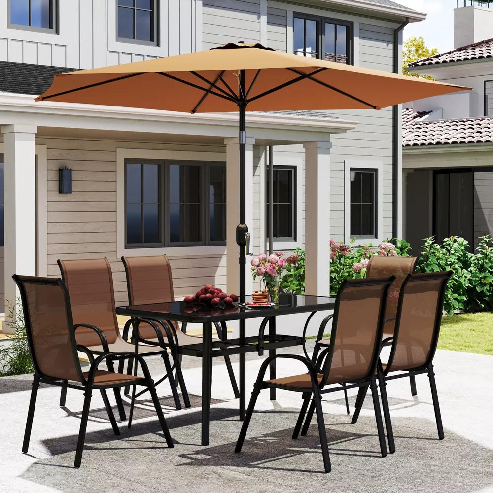 Modern 8 Pcs Tempered Table Chair Set Outdoor Bistro Garden Furniture For Patio Courtyard Apartment Dining