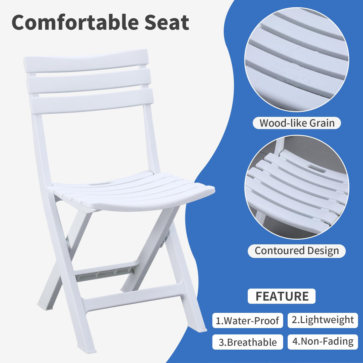 Modern Design Waterproof White Plastic Folding Chairs for Indoor Outdoor Use Patio Garden Beach Balcony
