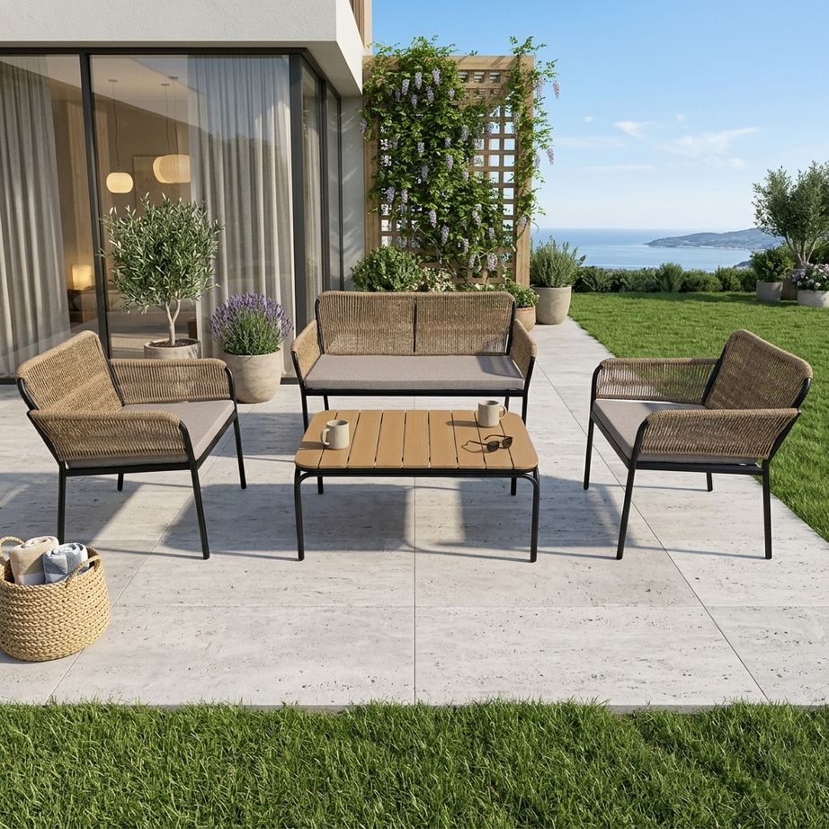 Modern Comfort Elegant 4-Piece Outdoor PE Rattan Furniture Set for Patio Garden