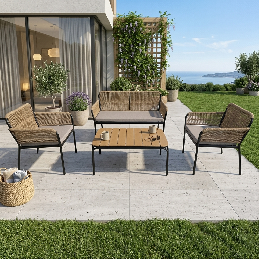 Modern Comfort Elegant 4-Piece Outdoor PE Rattan Furniture Set for Patio Garden