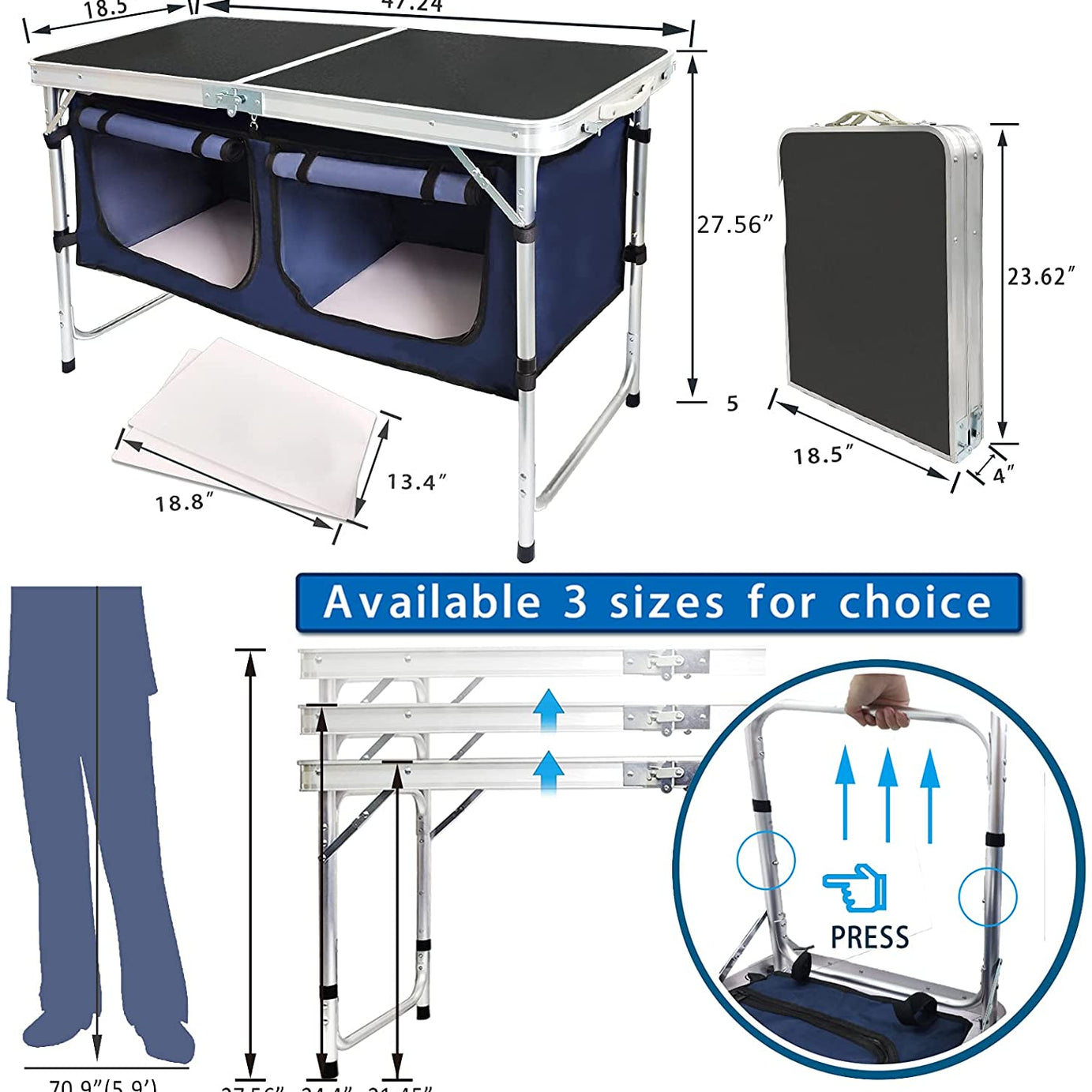 Gymbopro Outdoor Hot Selling Portable Aluminum Camping Storage Folding Table Outdoor Picnic Kitchen Table