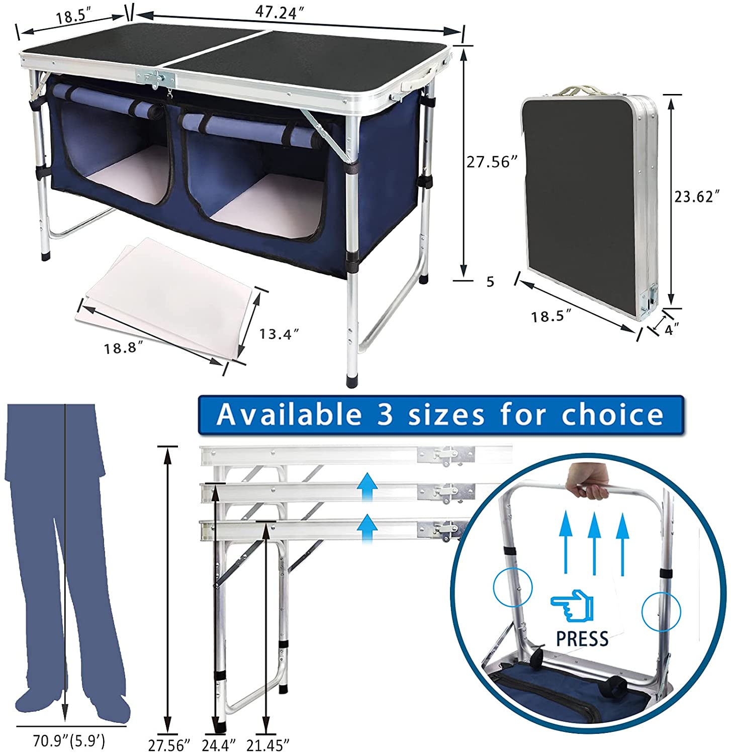 Gymbopro Outdoor Hot Selling Portable Aluminum Camping Storage Folding Table Outdoor Picnic Kitchen Table