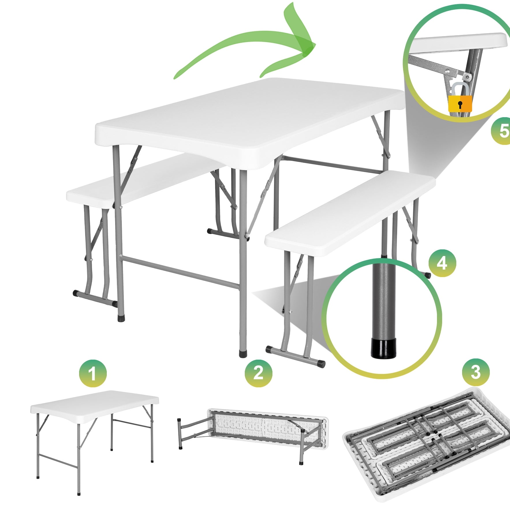 Outdoor Camping Portable White Plastic Folding Picnic Table And Set