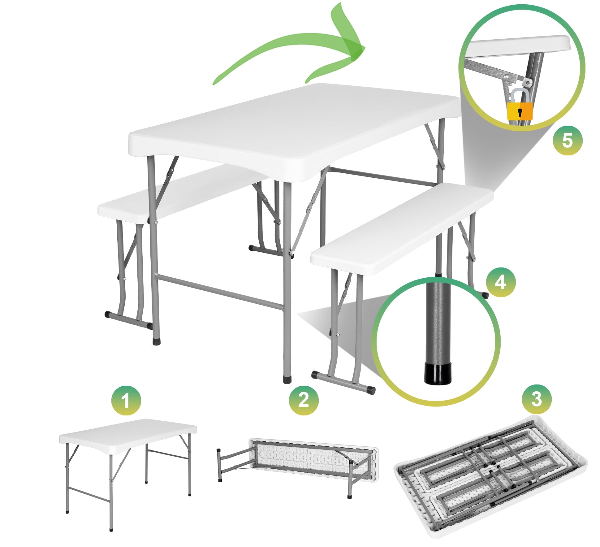 Outdoor Camping Portable White Plastic Folding Picnic Table And Set