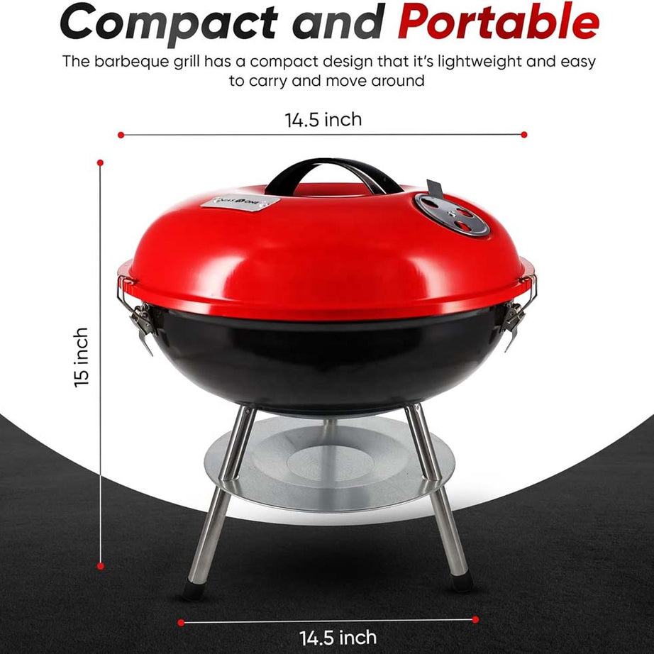 14 Inch Charcoal Gril Apple Shape Picnic Outdoor Portable Enamel Coated Barbecue BBQ Grill