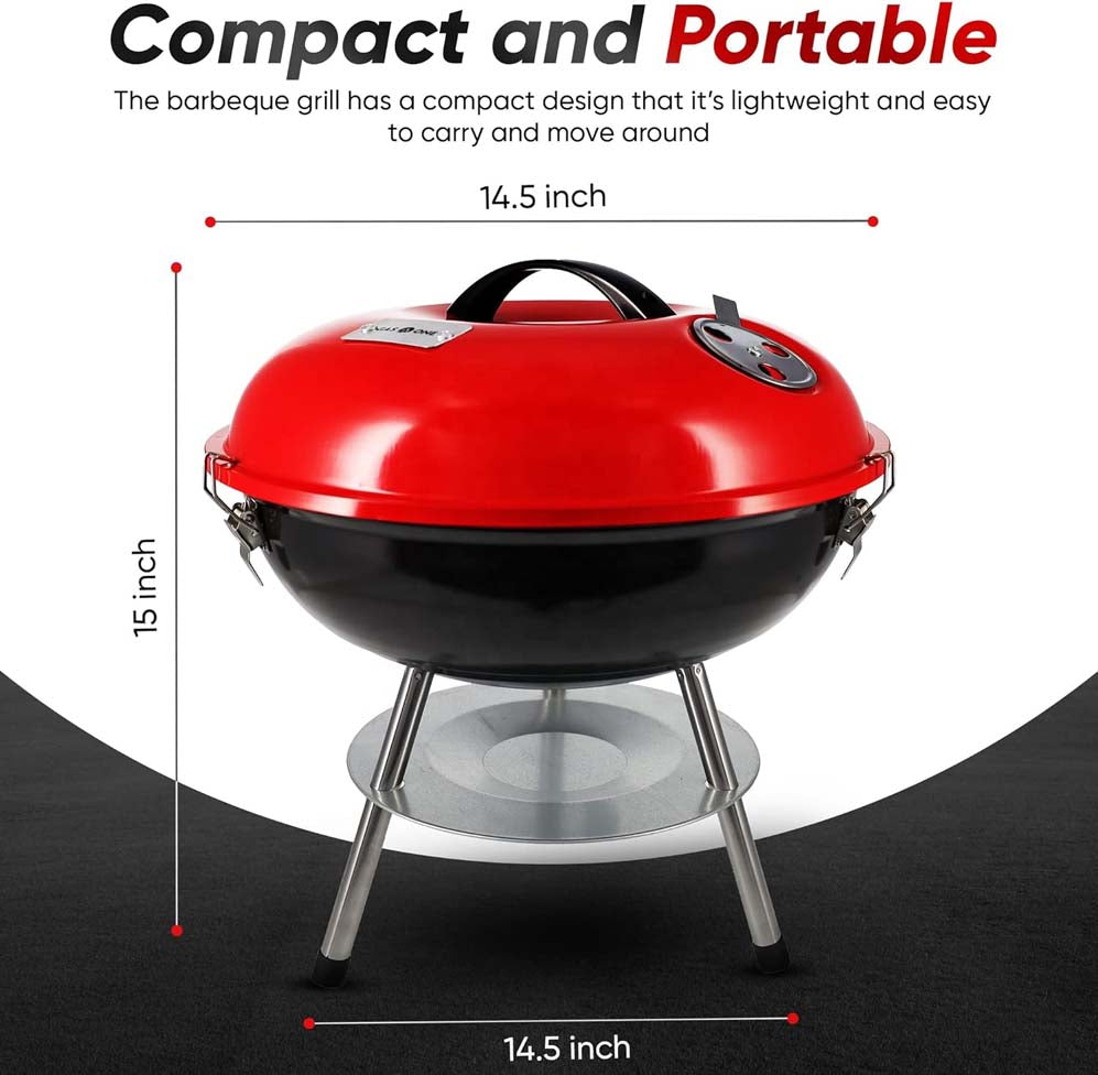 14 Inch Charcoal Gril Apple Shape Picnic Outdoor Portable Enamel Coated Barbecue BBQ Grill