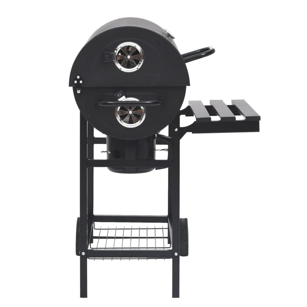 Barbecue Trolley Smoker Black Steel Barrel Bbq Charcoal Outdoor Grill With Wheels And Shelves