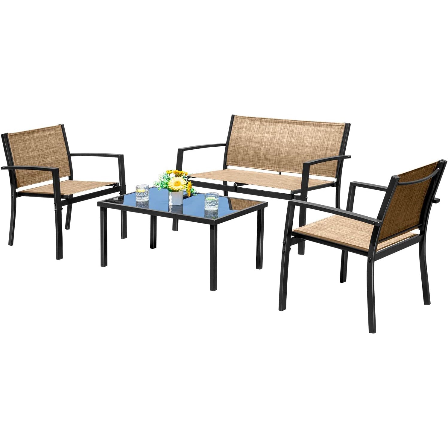 4 Pieces Steel Frame Modern Outdoor Garden Sofa Set Patio Furniture
