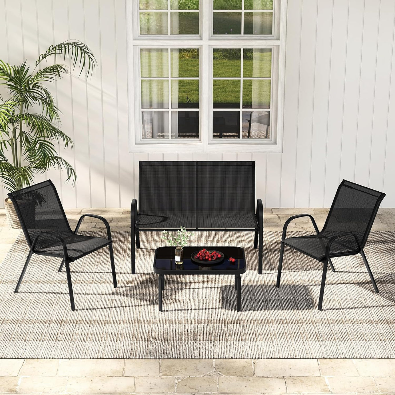 Teslin Popular Garden Sofa Set 4 Pieces Patio Furniture Outdoor with Comfortable Armchair