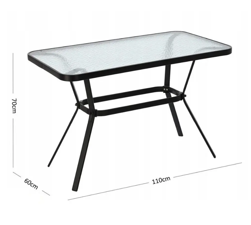 Gymbopro Outdoor Modern Metal Frame Courtyard Outdoor Furniture Set Water Grain Glass Table with Umbrella Hole