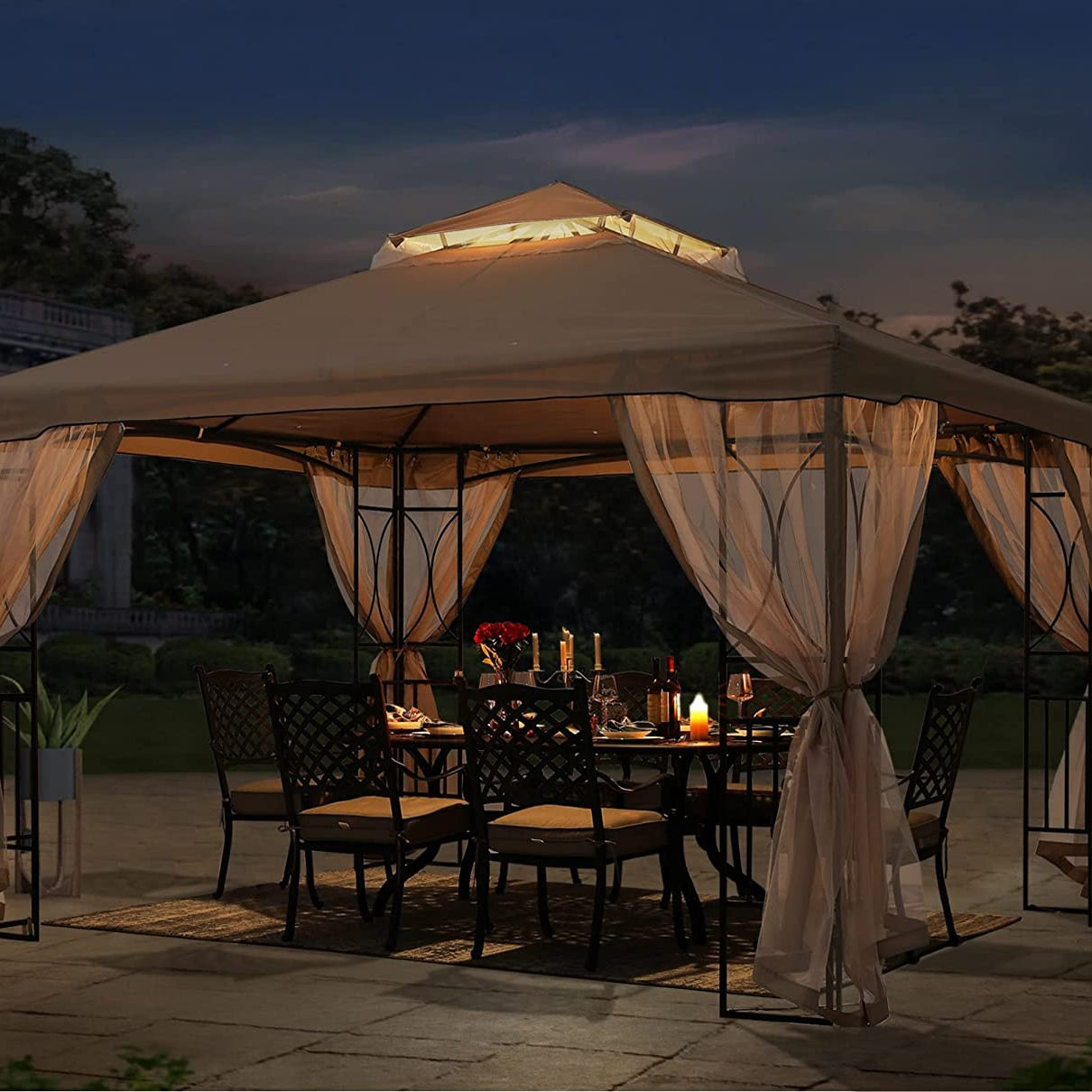 Outdoor Steel Frame Patio Garden Gazebo With Mosquito Netting