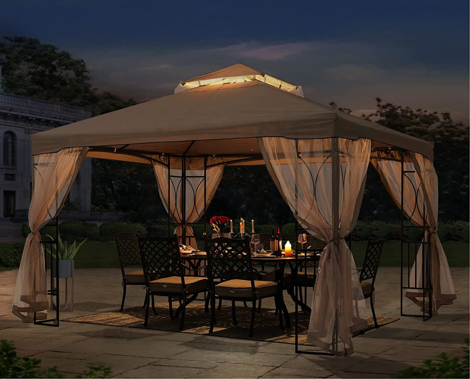 Outdoor Steel Frame Patio Garden Gazebo With Mosquito Netting