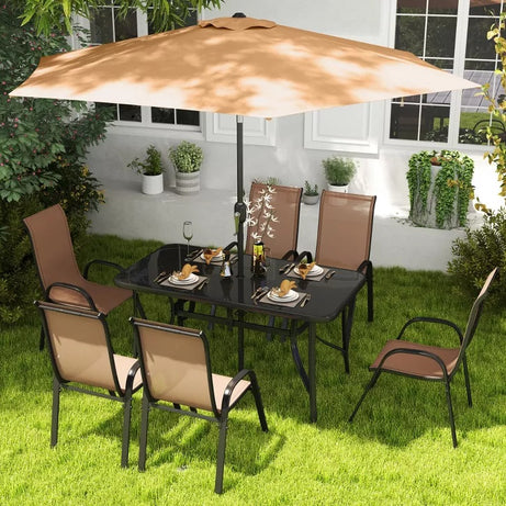 Modern 8 Pcs Tempered Table Chair Set Outdoor Bistro Garden Furniture For Patio Courtyard Apartment Dining