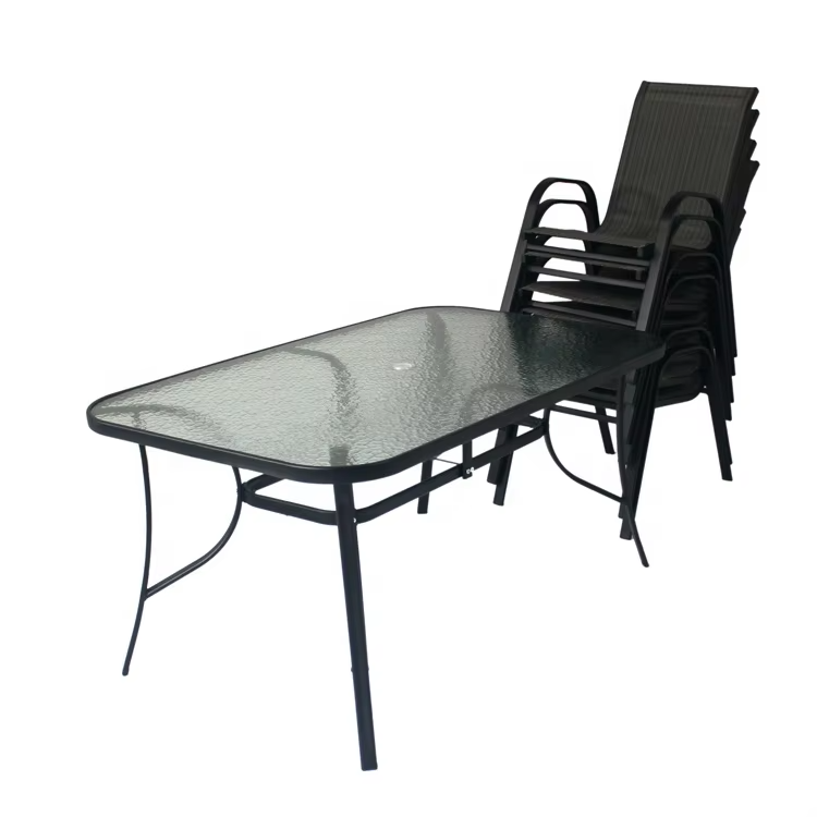Outdoor Metal Steel Patio Garden Furniture Set Table and Chair Set With Patio Umbrella