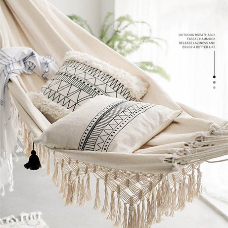 Outdoor Handmade Swing Hammock Cotton Hammock With Tassel Brazilian Macrame Hanging Hammock