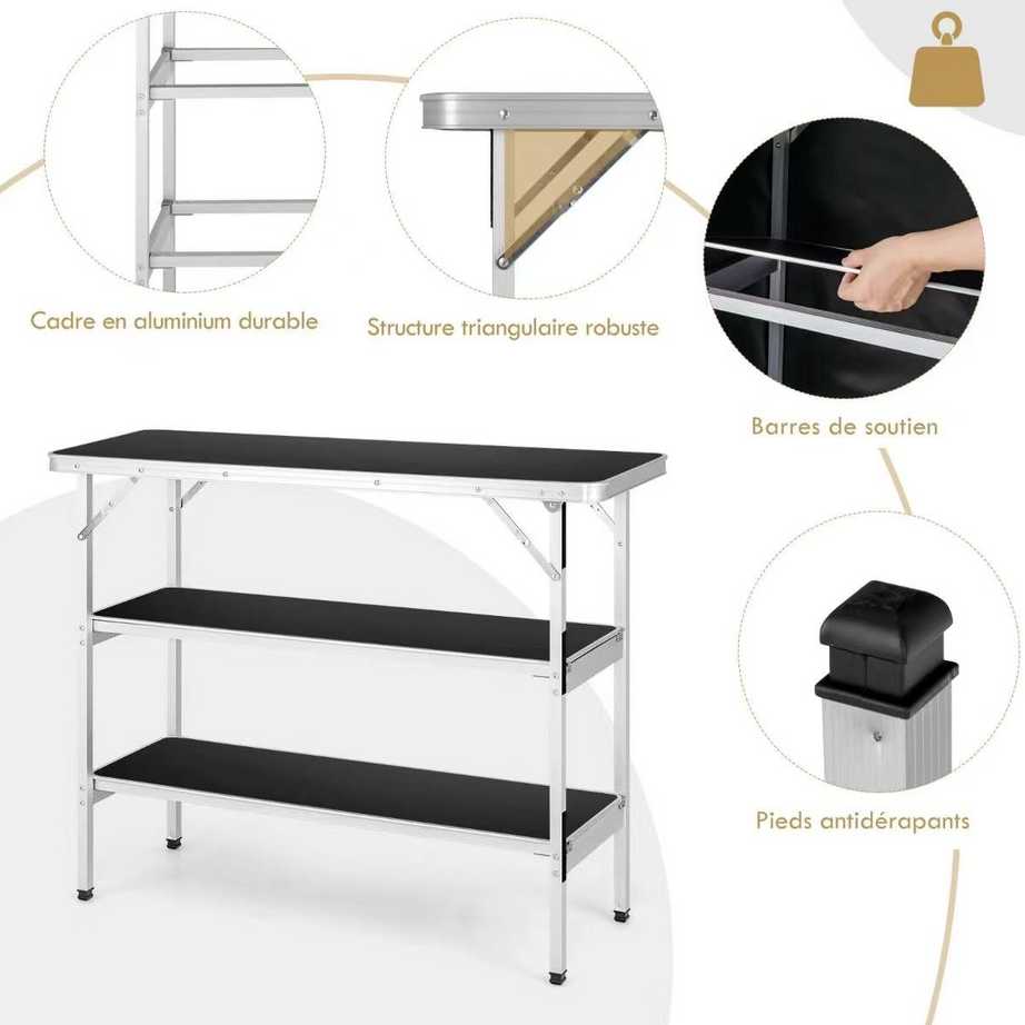 Outdoor Portable Garden Bar Table Furniture Poker Banquet Catering Bbq Black Camping Picnic Folding Table For Wholesale