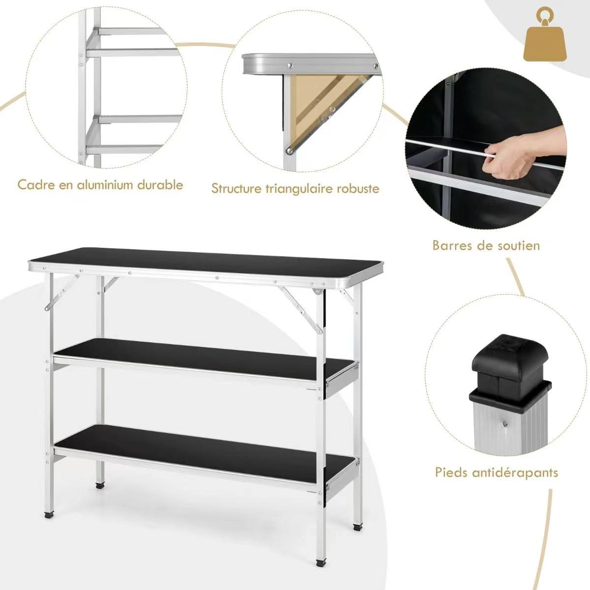 Outdoor Portable Garden Bar Table Furniture Poker Banquet Catering Bbq Black Camping Picnic Folding Table For Wholesale