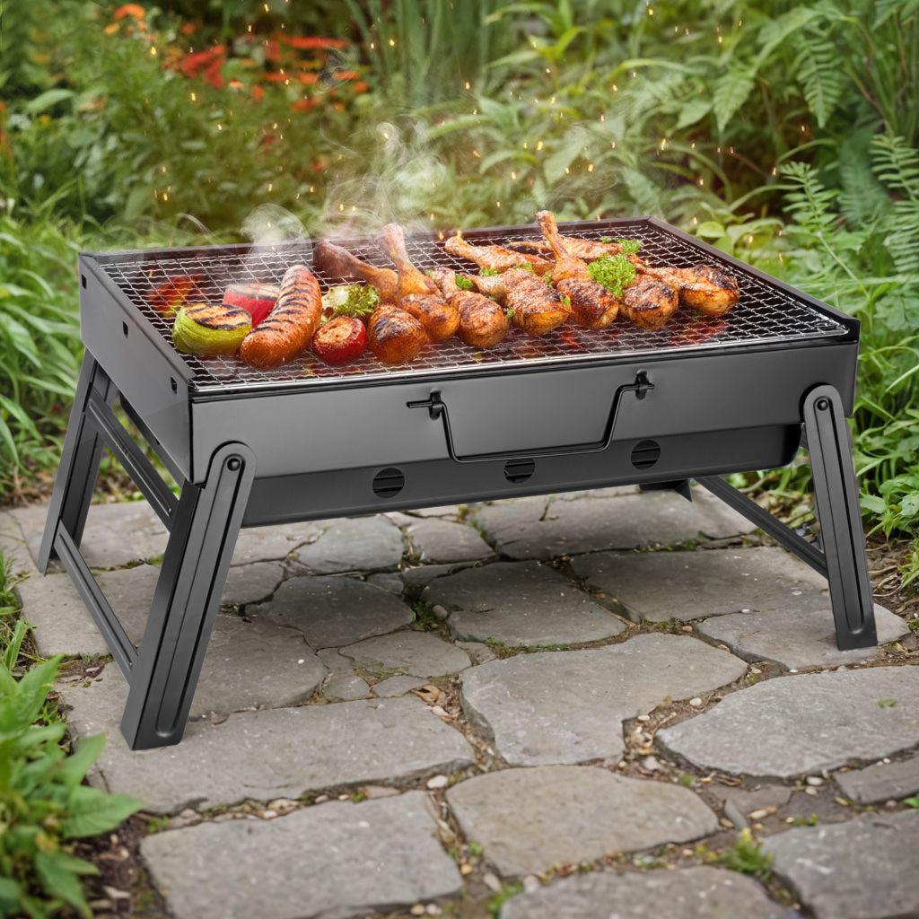 Outdoor Folding Portable Steel Barbecue Bbq Charcoal Grill For Camping Picnic